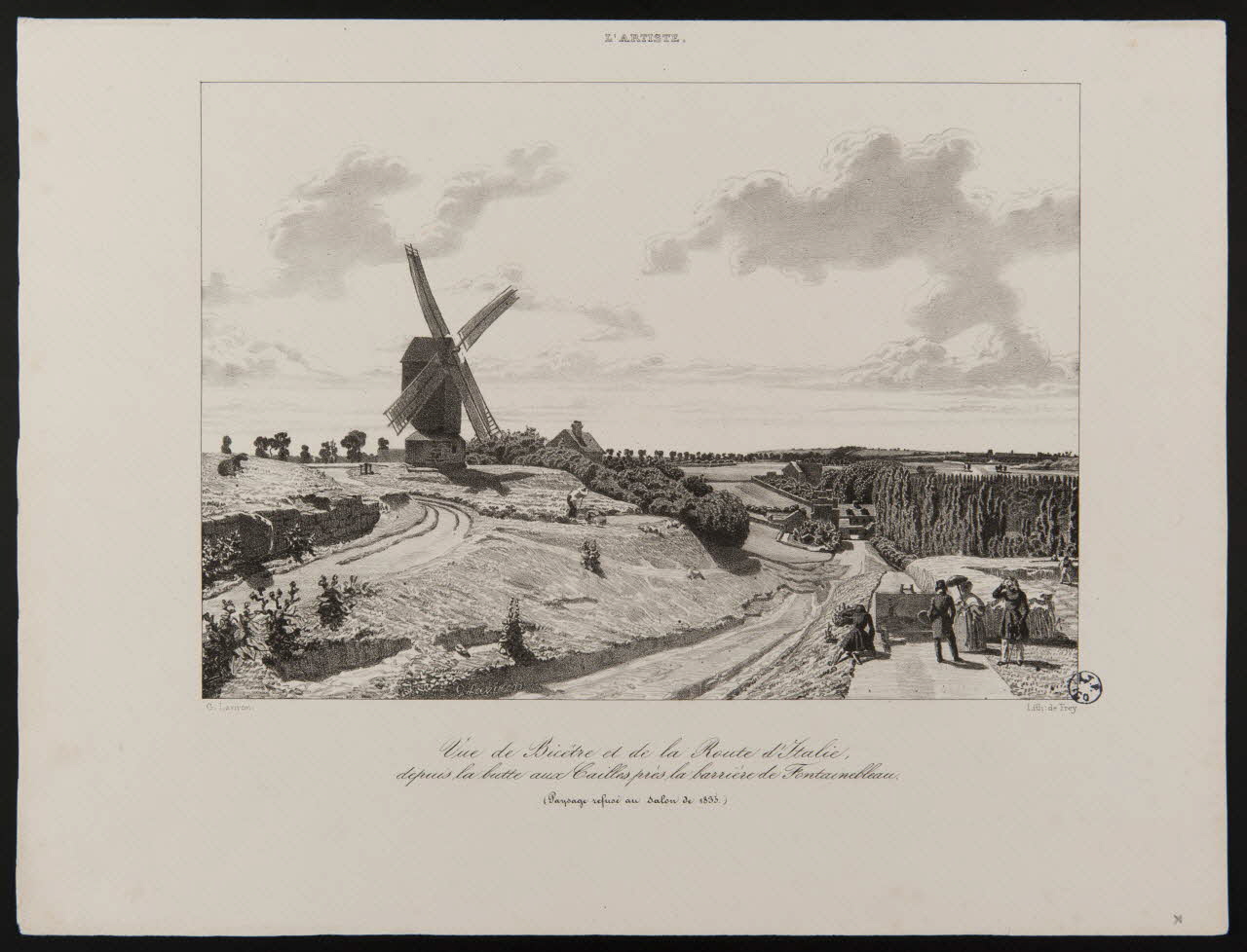 Laviron Gabriel ; Joseph ; Hippolyte ; Georges J. Frey estampe Vue de Bicêtre et de la Route D'Italie,  depuis la butte aux Cailles près la barrière de Fontainebleau 1830-1840 1949.31.154 Photo