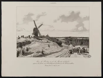 Laviron Gabriel ; Joseph ; Hippolyte ; Georges J. Frey estampe Vue de Bicêtre et de la Route D'Italie,  depuis la butte aux Cailles près la barrière de Fontainebleau 1830-1840 1949.31.154  Photo