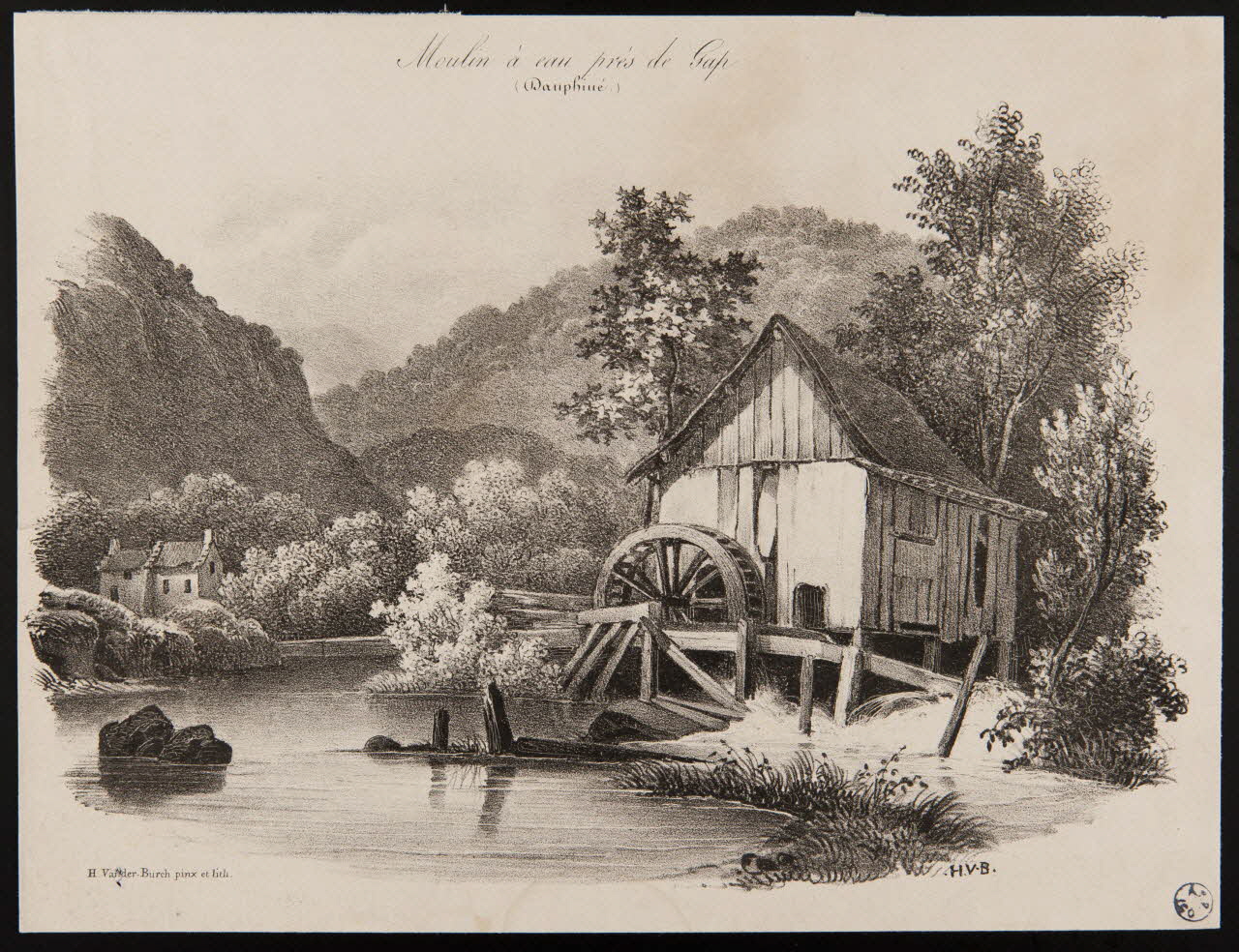 Burch Jacques Hippolyte van der estampe Moulin à eau près de Gap  (Dauphiné.) 1856 1949.31.202 Photo