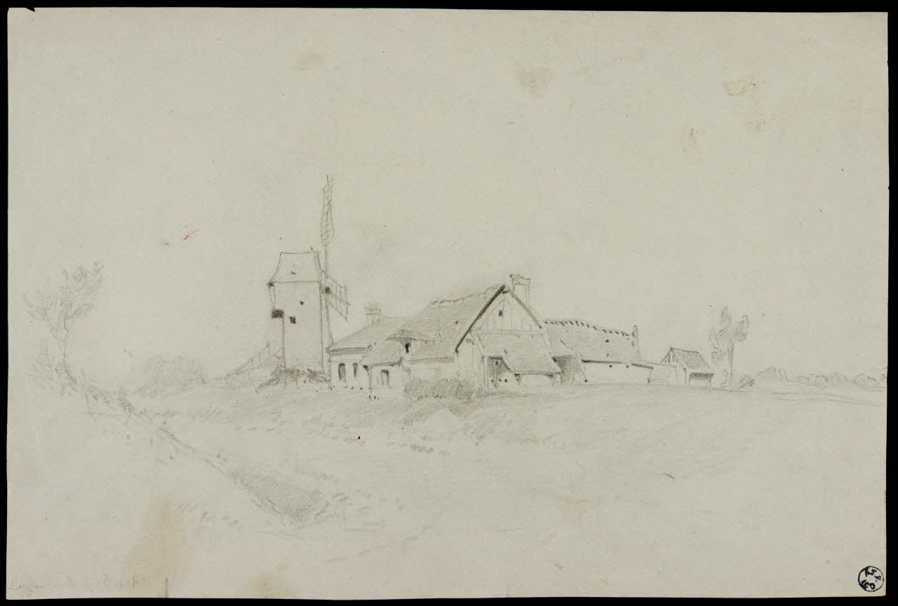 Loncle Emile dessin Moulin à vent et ferme, Louviers (Eure) 1949 1949.31.28 Photo