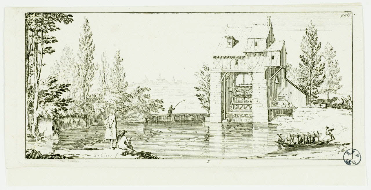 imagerie ancienne Moulin à eau dans un paysage 1949.31.286 Photo