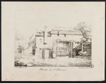 Last ; Louis Jules Frédéric Villeneuve estampe Moulin de St Maurice. Pays-Bas 1842 1949.31.289 Photo