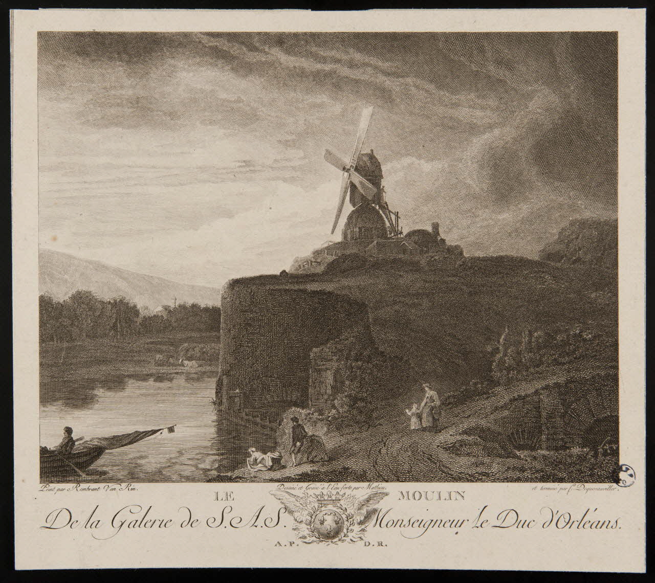 Rembrandt ; Mathieu ; Dequevauviller François ; Nicolas estampe LE MOULIN  De la Galerie de S.A.S. Monseigneur le Duc D'Orléans. Pays-Bas 1789 1949.31.321 Photo
