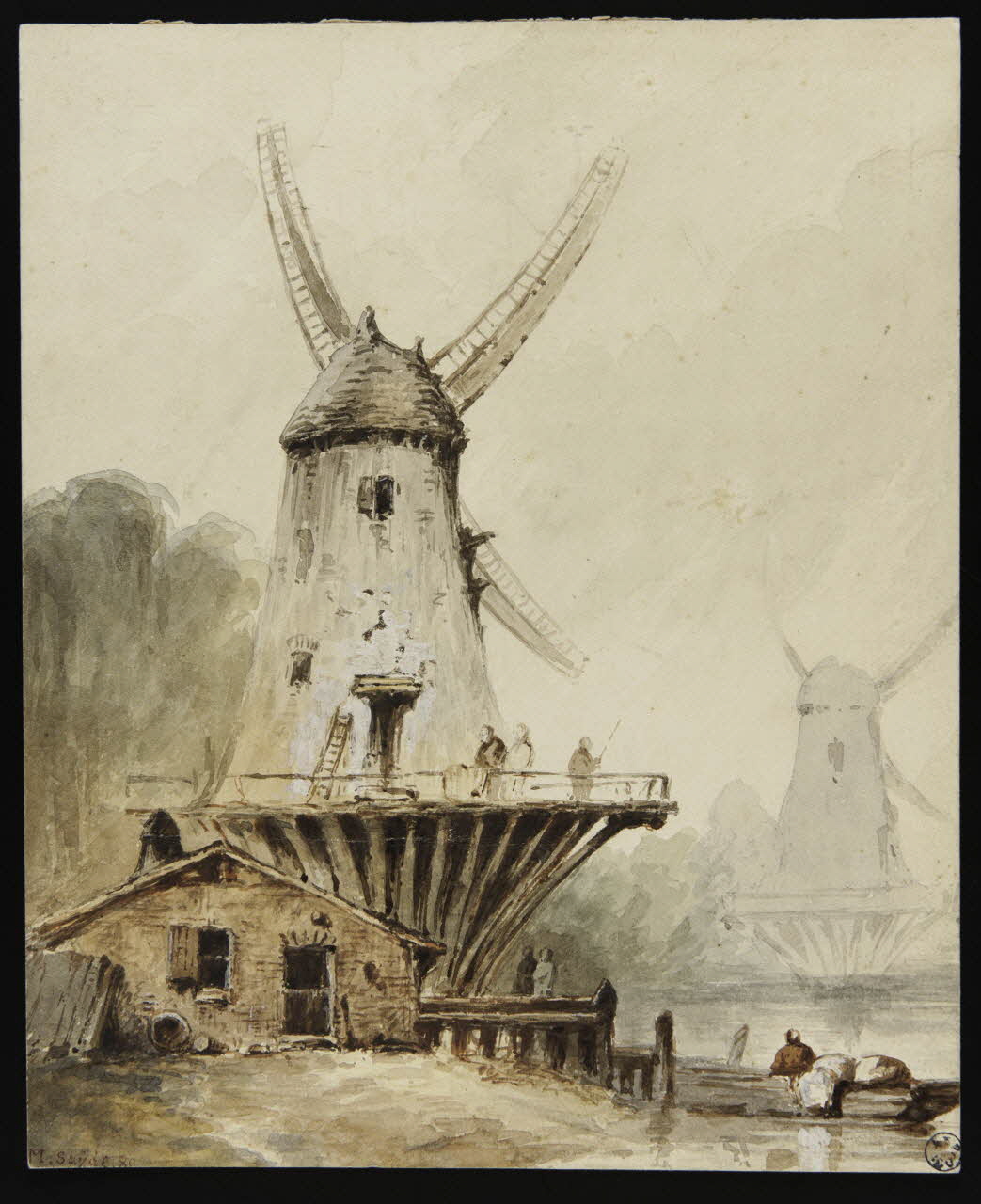 Sayde M. dessin Moulin à vent au bord d'une rivière 1880 1949.31.42 Photo