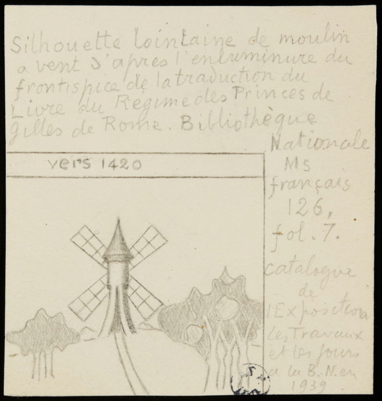Franck J. Ch. dessin Silhouette lointaine de moulin  à vent 1949 1949.31.70 Photo