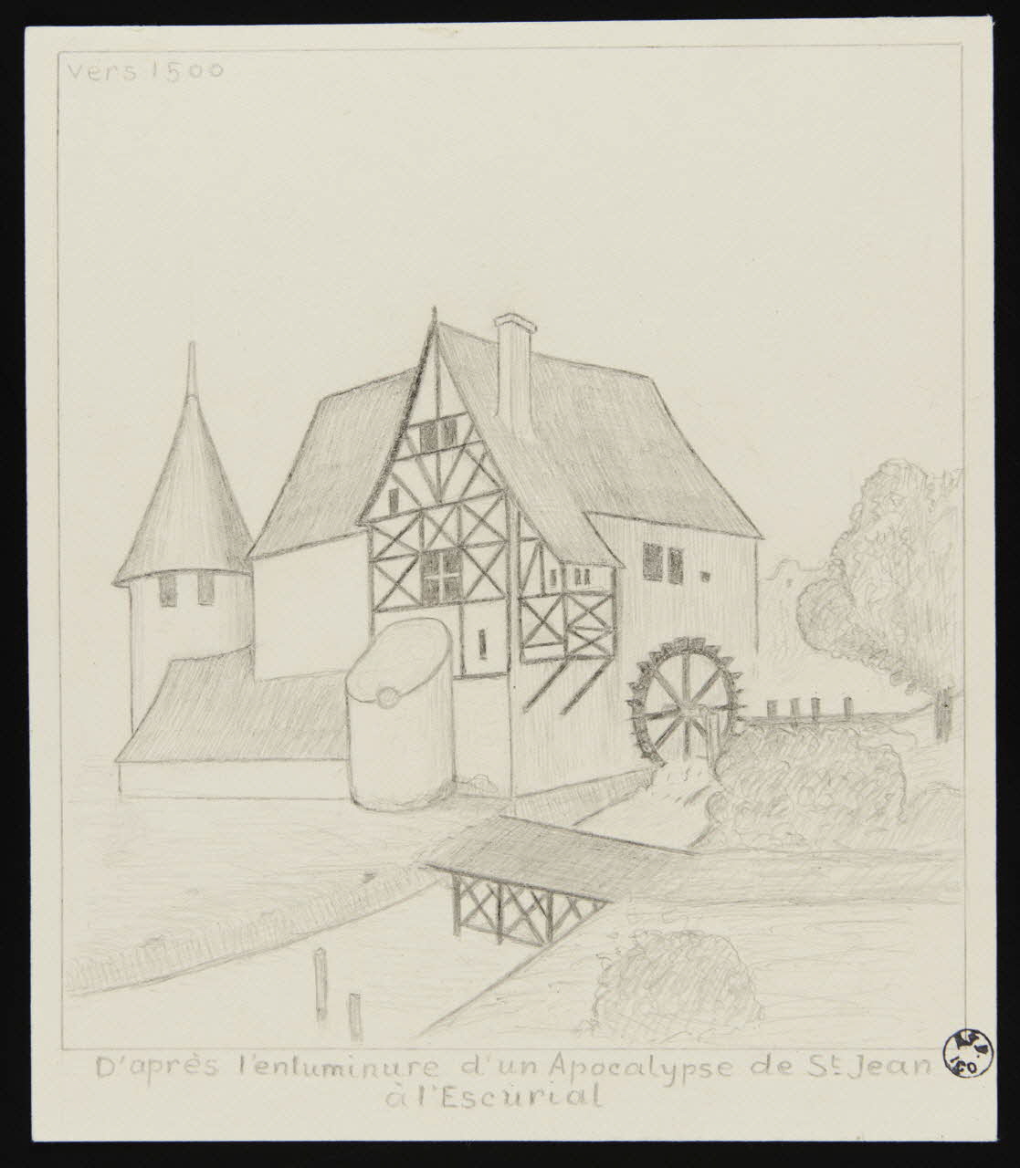 Franck J. Ch. dessin Copie partielle d'une enluminure médiévale 1949 1949.31.72 Photo