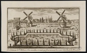 estampe Le Château de Villebon et les moulins à vent qui fournissent les eaux du Chau de Meudon 1949.31.94 Photo