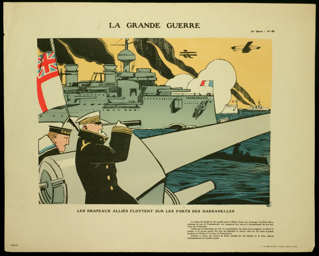 estampe LA GRANDE GUERRE  LES DRAPEAUX ALLIES FLOTTENT SUR LES FORTS DES DARDANELLES 1949.39.6 Photo