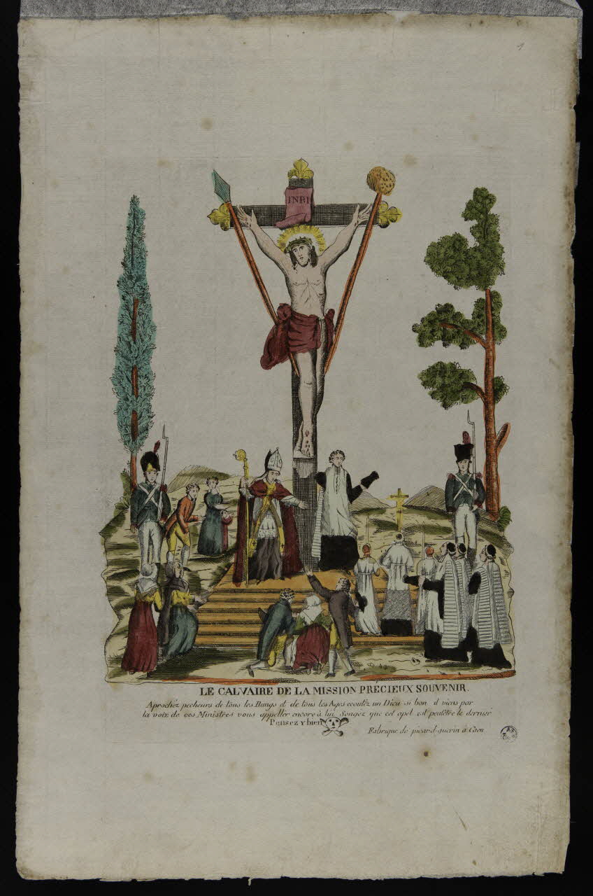 estampe LE CALVAIRE DE LA MISSION PRECIEUX SOUVENIR Normandie, France 1809-1831 1950.21.1 Photo