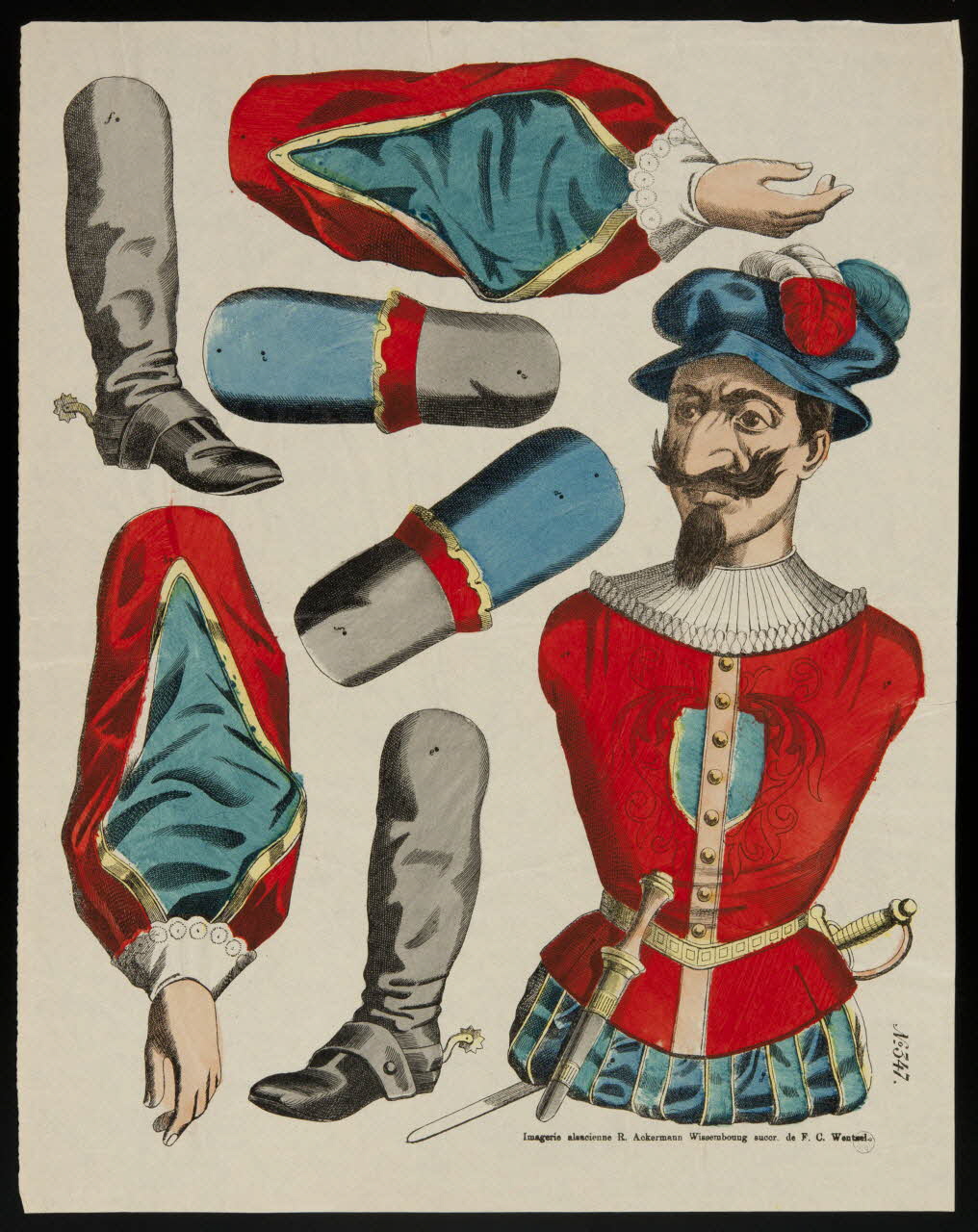 René Ackermann découpage Pantin à découper : mousquetaire Alsace, France 1908 1950.21.157 Photo