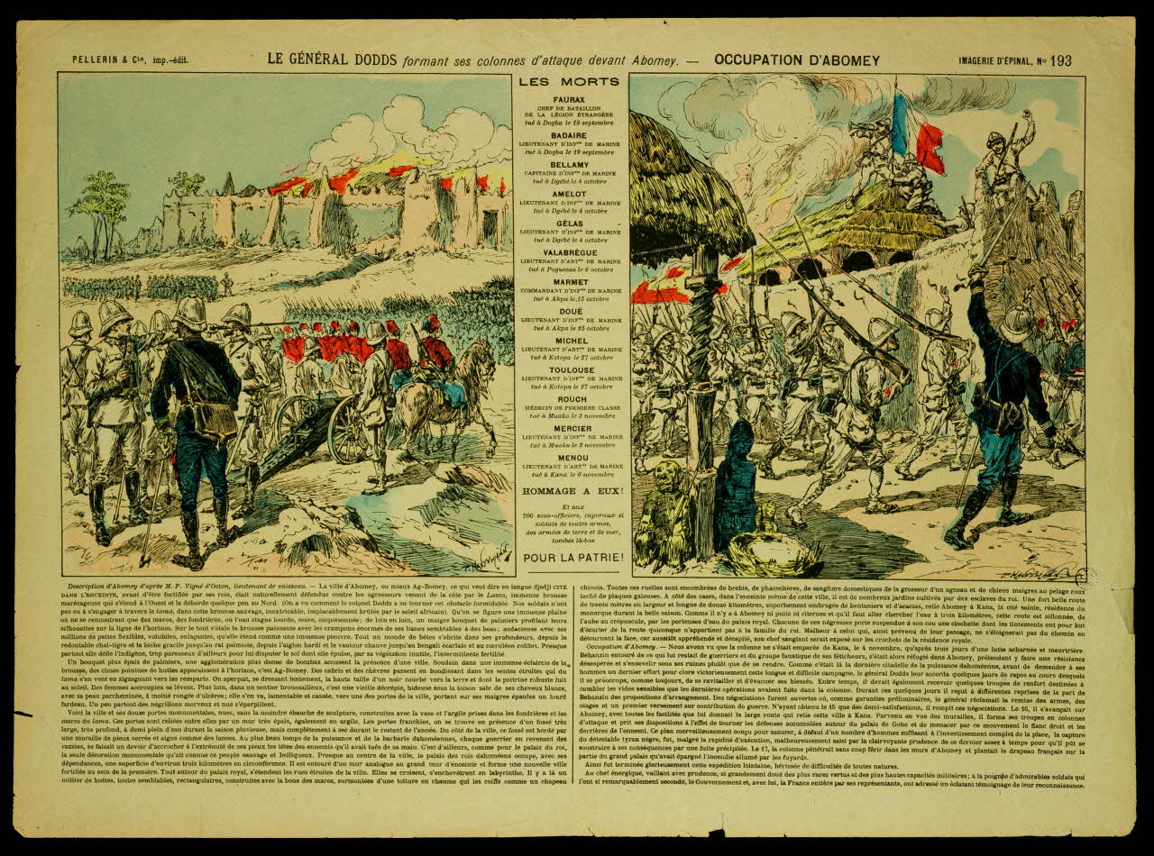 Kauffmann P. ; Pellerin à compartiments : 2 LE GENERAL DODDS formant ses colonnes d'attaque devant Abomey - OCCUPATION D'ABOMEY Lorraine, France 1892 1950.21.184 Photo