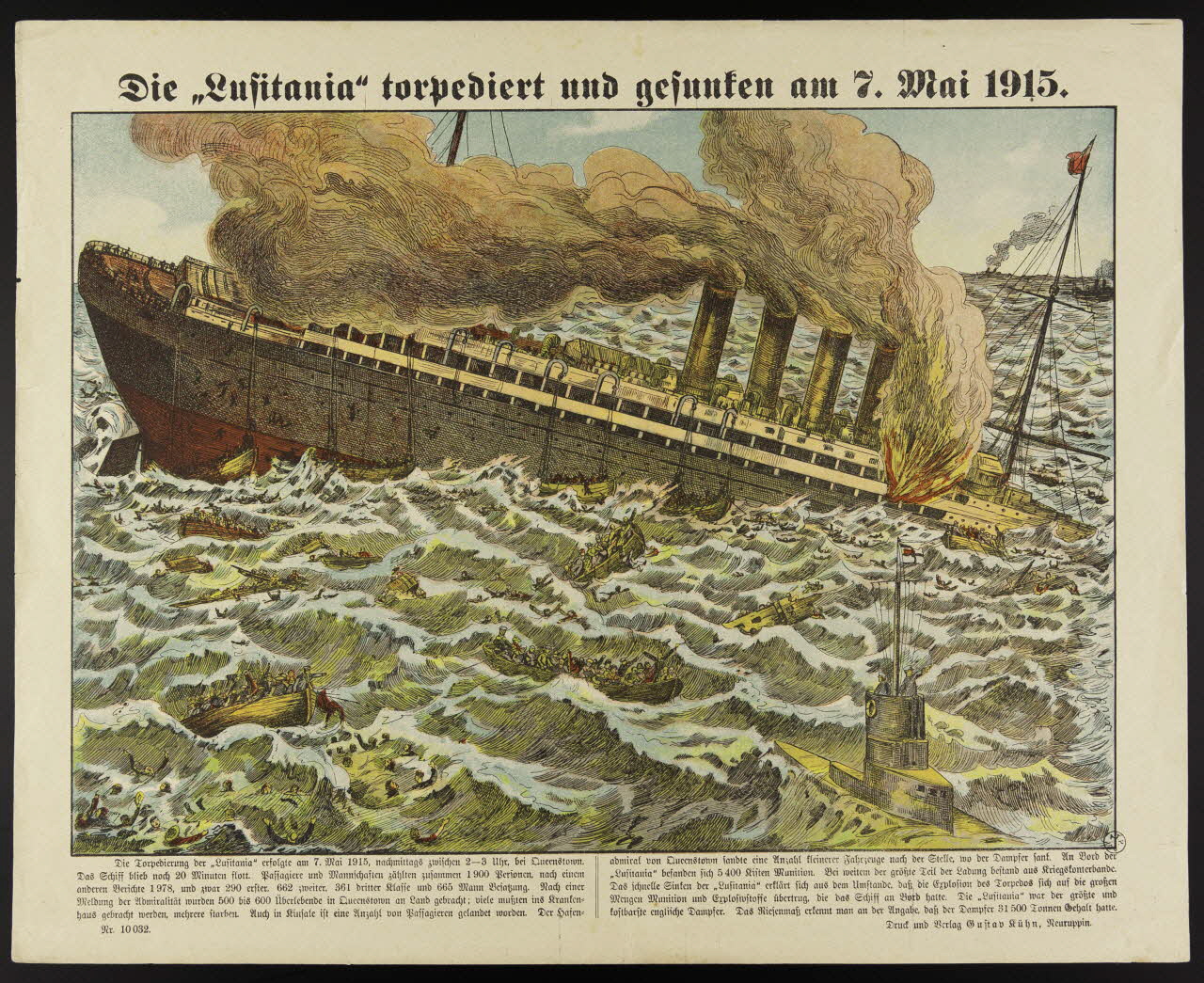 Léonce Schérer ; Gustav Kühn estampe Die "Lufitania" torpediert und gesunfem am 7. Mai 1915. 1915 1950.21.193 Photo