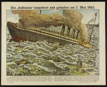 Léonce Schérer ; Gustav Kühn estampe Die "Lufitania" torpediert und gesunfem am 7. Mai 1915. 1915 1950.21.193 Photo