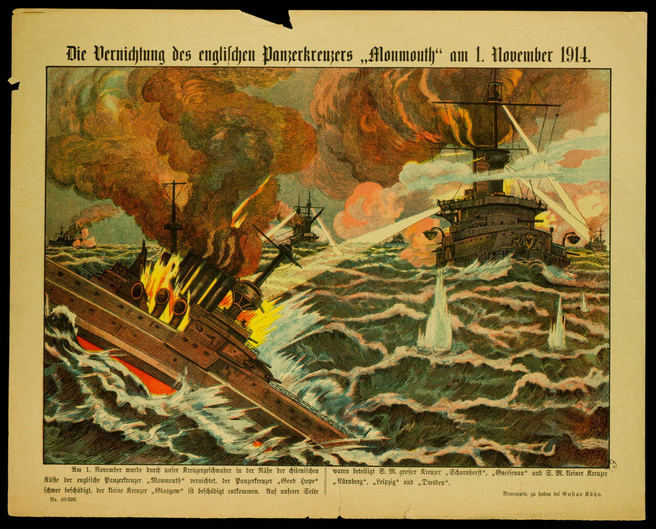 Gustav Kühn estampe Die Vernichting des englischen Pankerkeuzers "Monmouth" am 1. November 1914. 1914 1950.21.195 Photo