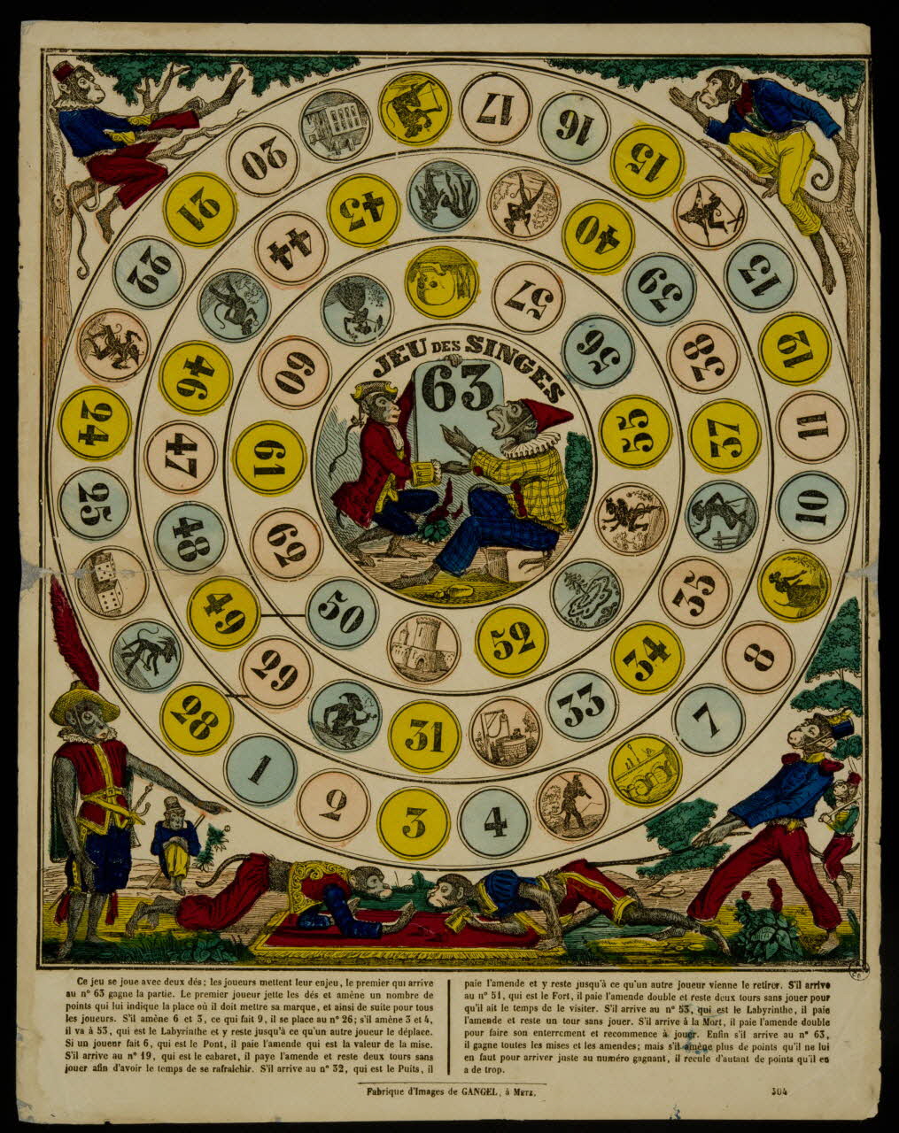 Charles Nicolas Gangel jeu de l'oie JEU DES SINGES Lorraine, France 1852-1858 1950.21.265 Photo