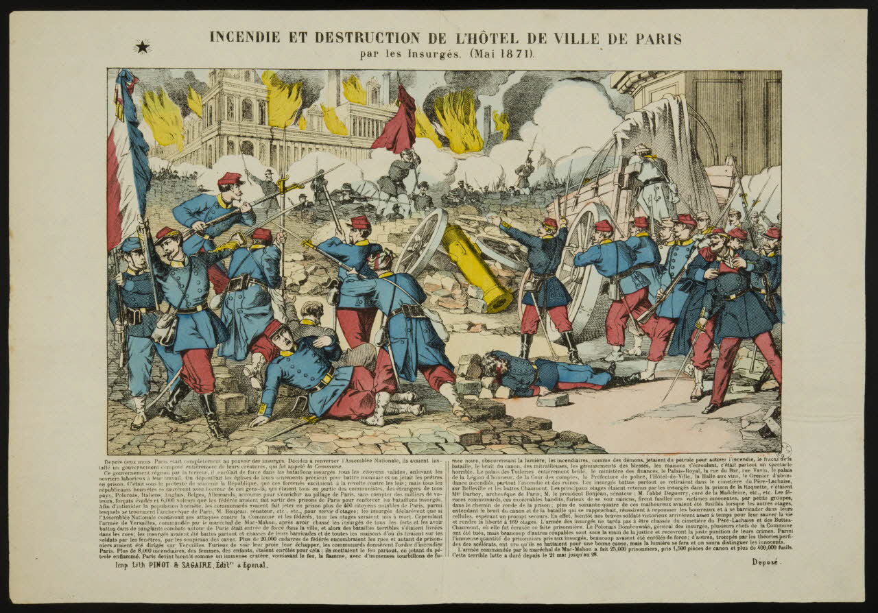 Pinot et Sagaire estampe INCENDIE ET DESTRUCTION DE L'HÔTEL DE VILLE DE PARIS  par les Insurgés. (Mai 1871). Lorraine, France 1871 1950.21.332 Photo