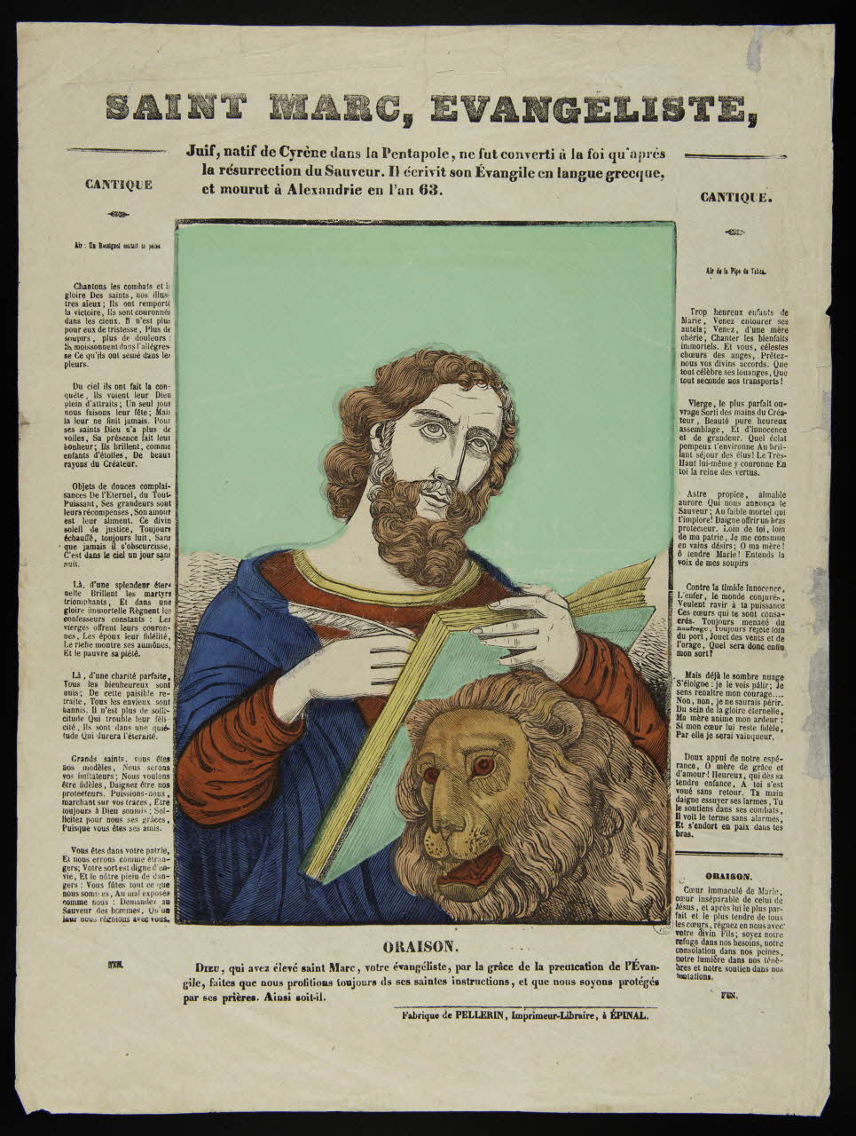 Pellerin estampe SAINT MARC, EVANGELISTE Lorraine, France 1830-1850 1950.21.380 Photo