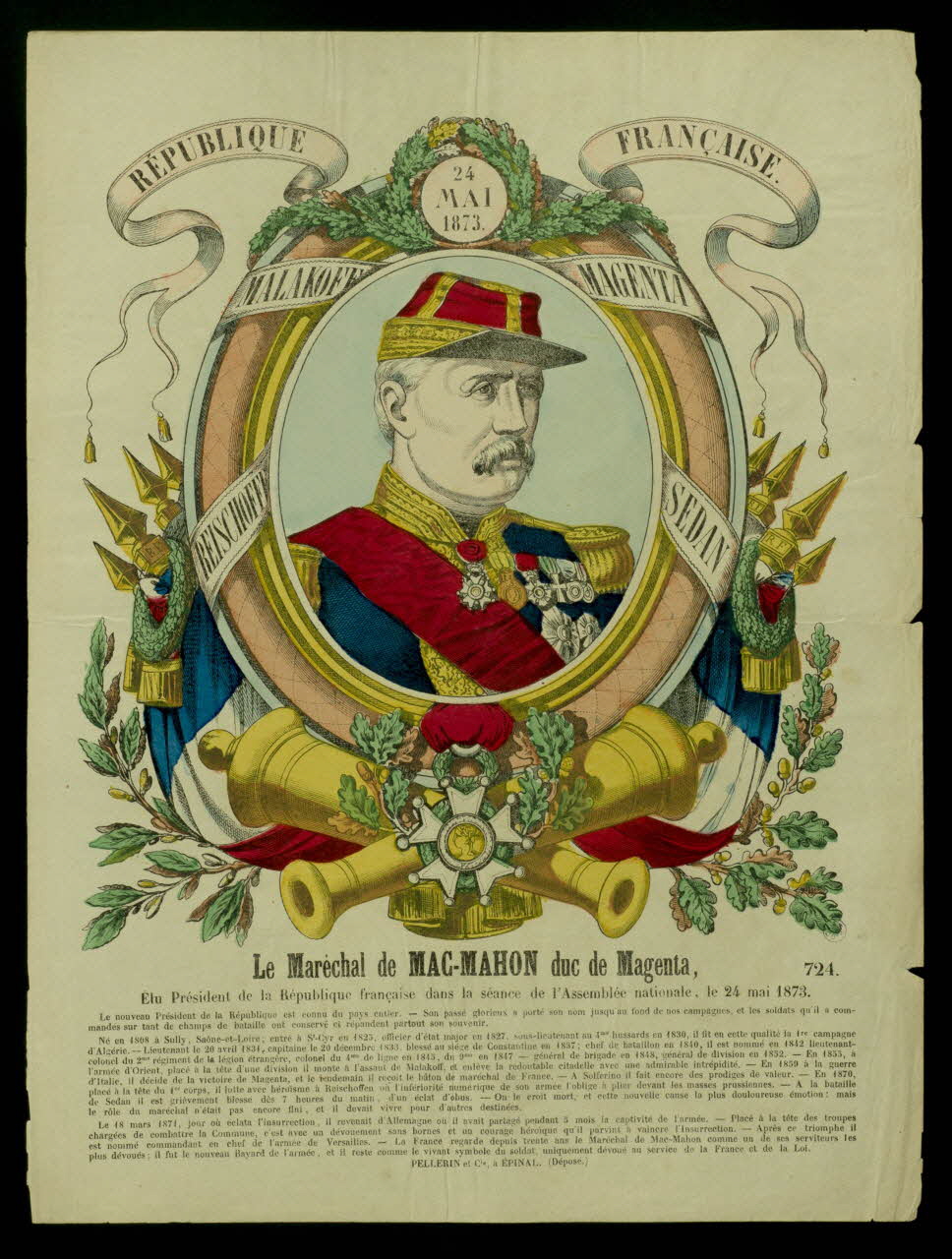 Pellerin estampe Le Maréchal de MAC-MAHON duc de Magenta  Elu Président de la République française dans la séance de l'Assemblée nationale, le 24 mai 1873. Lorraine, France 1868-1878 1950.21.385 Photo