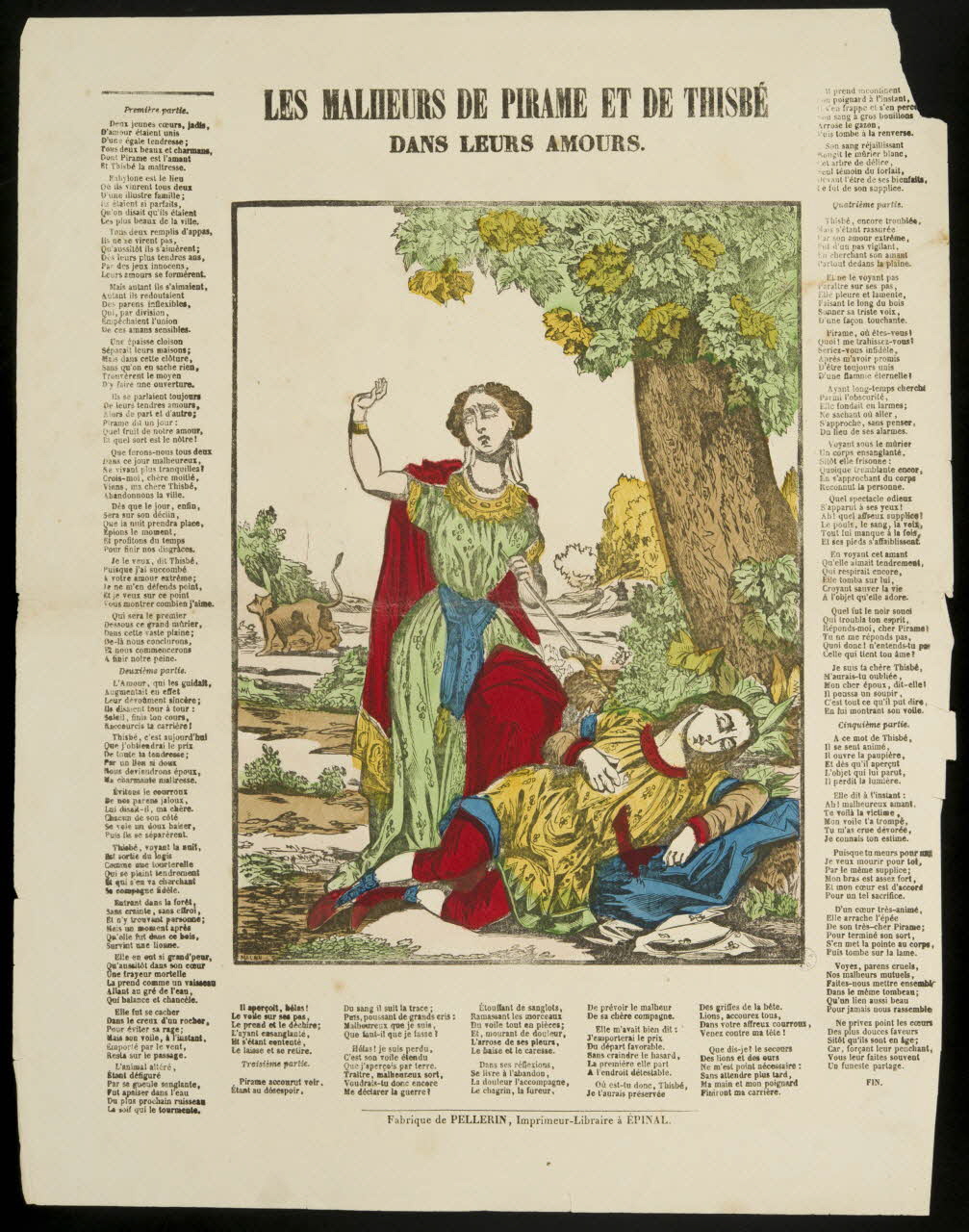 Pellerin ; Maurin estampe LES MALHEURS DE PIRAME ET DE THISBE  DANS LEURS AMOURS. Lorraine, France 1835-1840 1950.21.393 Photo