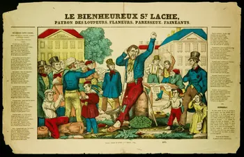 Gangel et Didion estampe LE BIENHEUREUX ST. LACHE,  PATRON DES LOUPEURS, FLANEURS, PARESSEUX, FAINEANTS. Lorraine, France 1858-1868 1950.21.402 Photo
