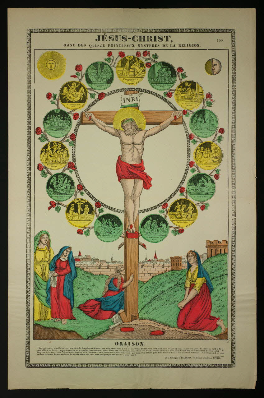 Pellerin estampe JESUS-CHRIST,  ORNE DES QUINZE PRINCIPAUX MYSTERES DE LA RELIGION. Lorraine, France 1837 1950.21.471 Photo