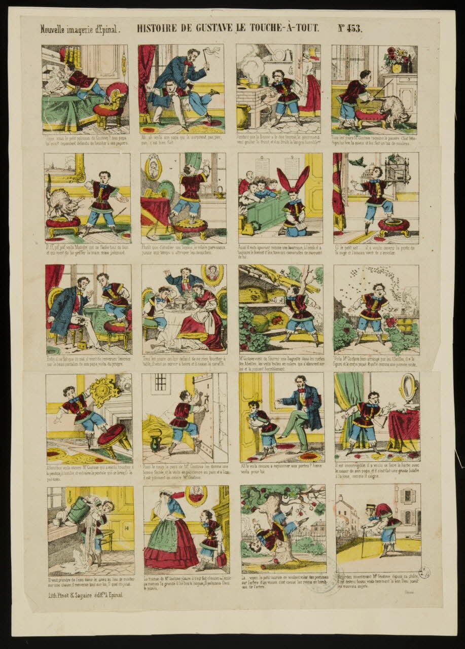 Pinot et Sagaire à compartiments : 4x5 HISTOIRE DE GUSTAVE LE TOUCHE-A-TOUT. Lorraine, France 1860-1872 1950.21.85 Photo