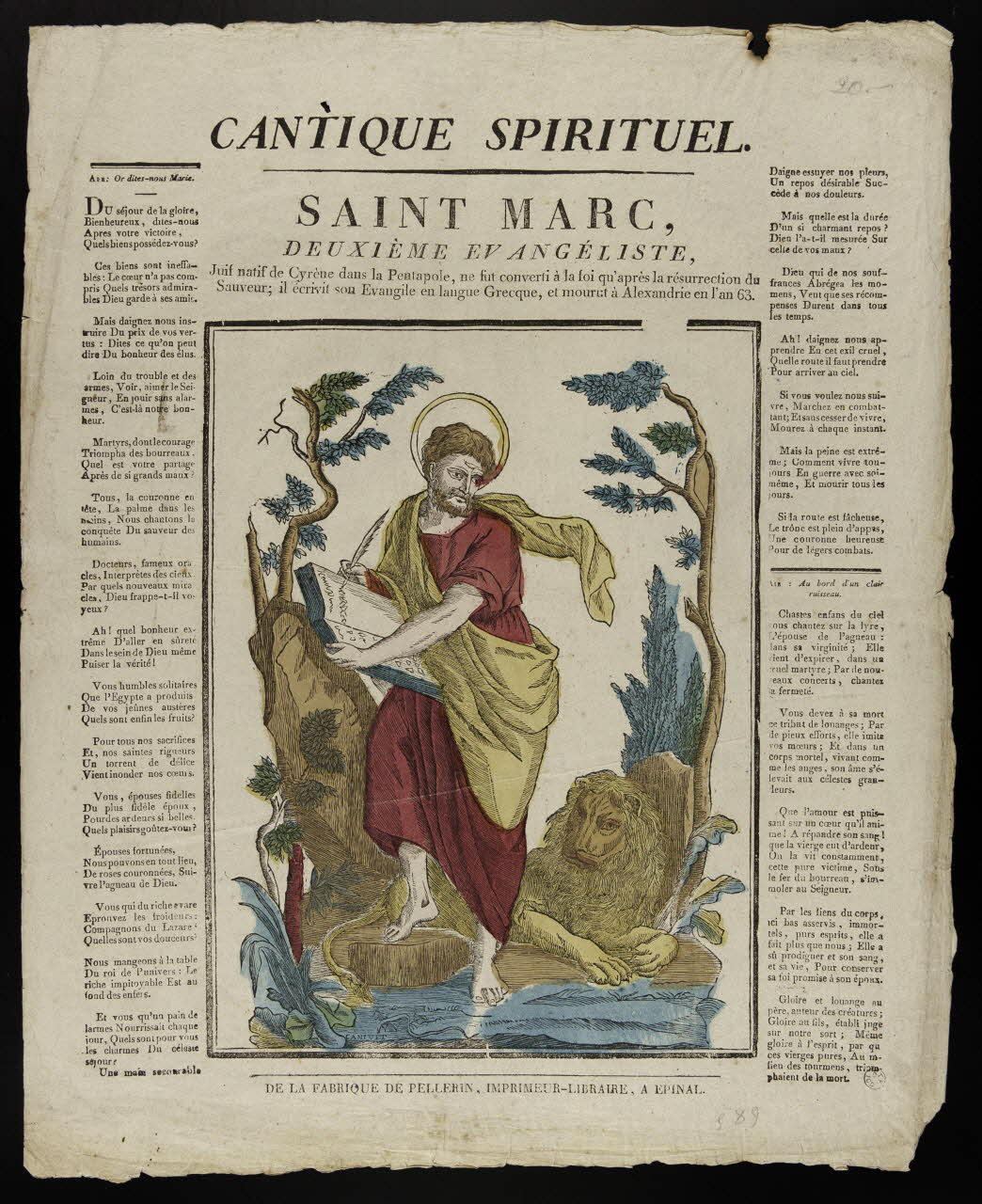 François-Marc Canivet ; Pellerin imagerie ancienne CANTIQUE SPIRITUEL.  SAINT MARC, Lorraine, France 1809-1814 1950.21.9 Photo