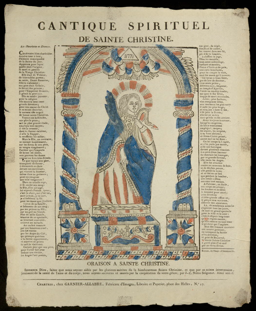 estampe CANTIQUE SPIRITUEL  DE SAINTE CHRISTINE. 1950.22.10 Photo