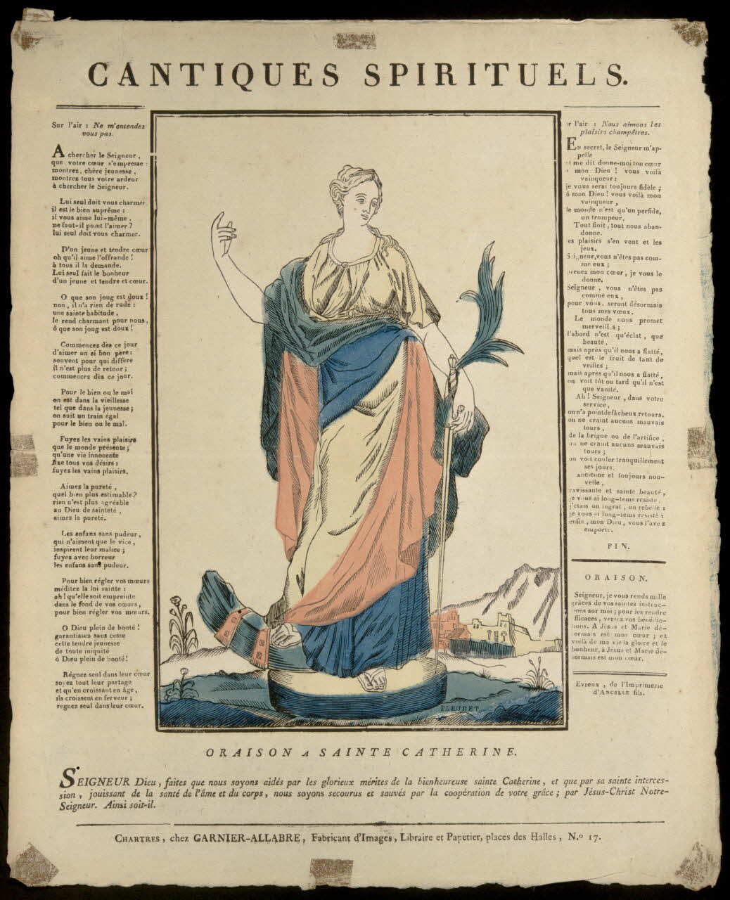 estampe CANTIQUES SPIRITUELS.  ORAISON A SAINTE CATHERINE. 1950.22.4 Photo