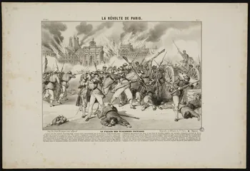 estampe LA REVOLTE DE PARIS.  LE PALAIS DES TUILERIES INCENDIE 1950.39.1025 Photo