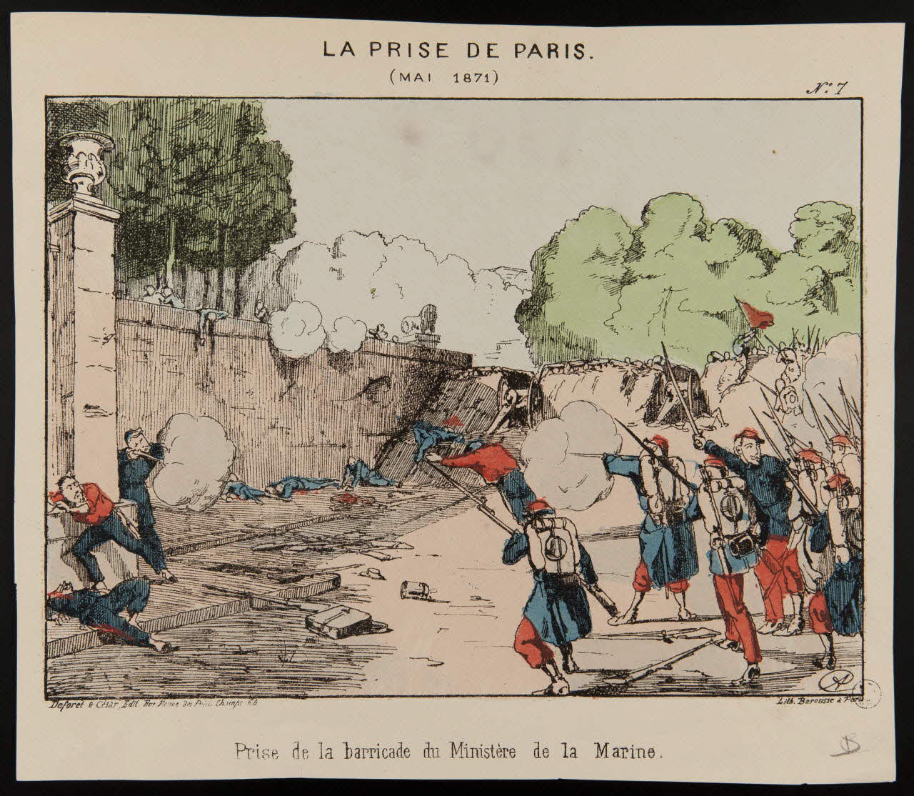 estampe LA PRISE DE PARIS.  (MAI 1871)  Prise de la barricade du Ministère de la Marine. 1950.39.1034 Photo