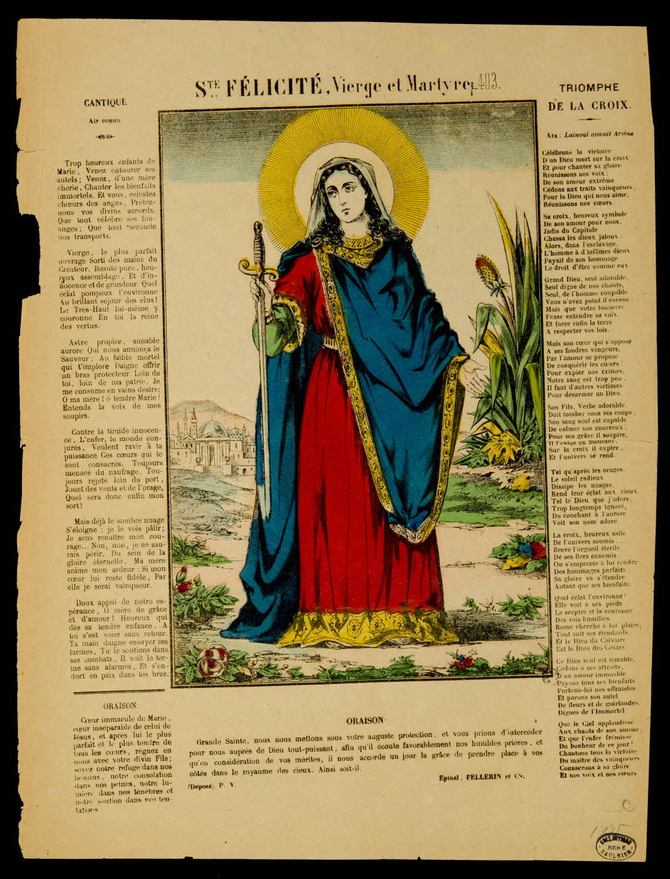 Pellerin estampe STE FELICITE, Vierge et Matryre. Lorraine, France 1875 1950.39.107 Photo