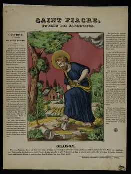 Pellerin estampe SAINT FIACRE,  PATRON DES JARDINIERS. Lorraine, France 1860 1950.39.108 Photo