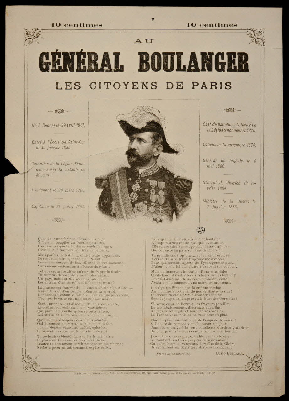 estampe AU  GENERAL BOULANGER  LES CITOYENS DE PARIS 1950.39.1165 Photo