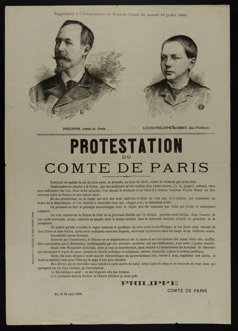 estampe PROTESTATION  DU  COMTE DE PARIS 1950.39.1192 Photo