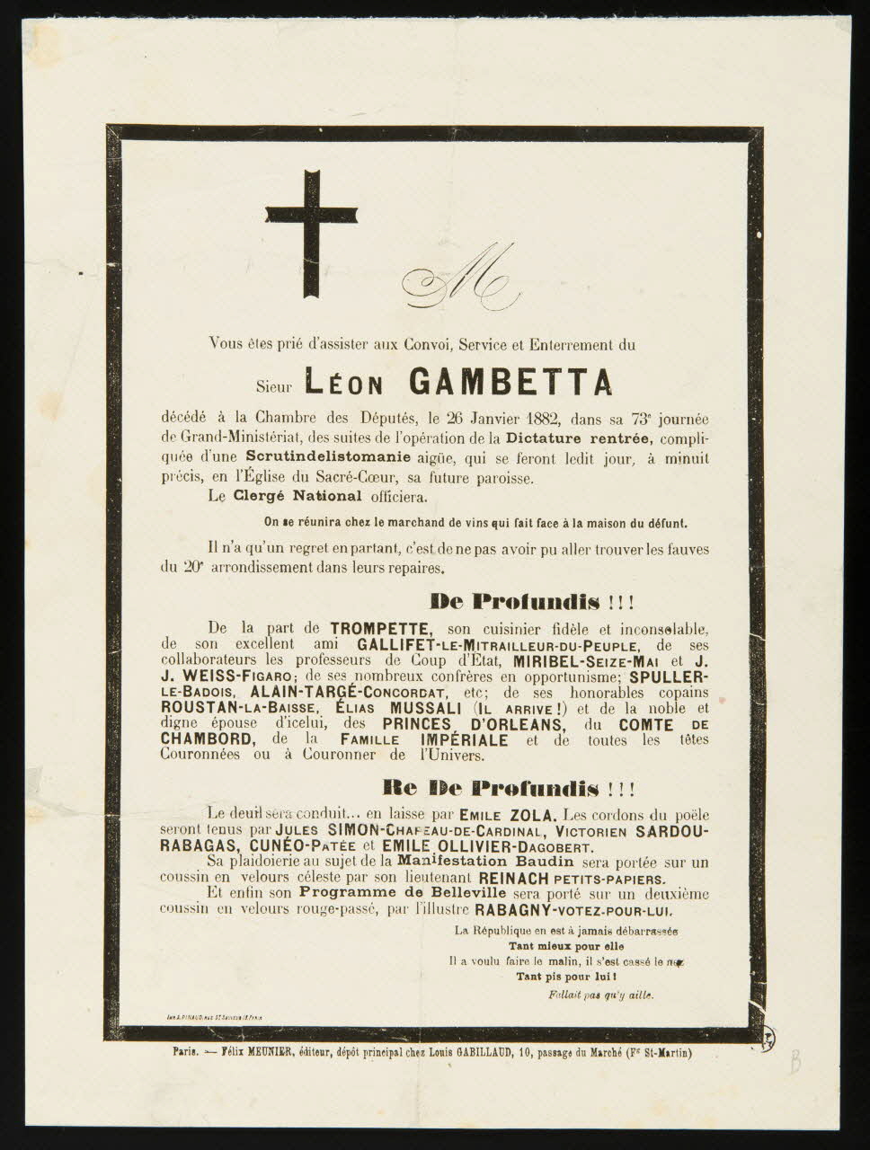estampe Billet funéraire de Léon Gambetta 1950.39.1193 Photo