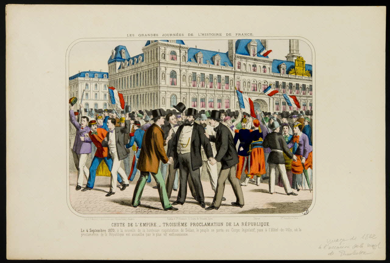 estampe LES GRANDES JOURNEES DE L'HISTOIRE DE FRANCE.  CHUTE DE L'EMPIRE._ TROISIEME PROCLAMATION DE LA REPUBLIQUE. 1950.39.1274 Photo