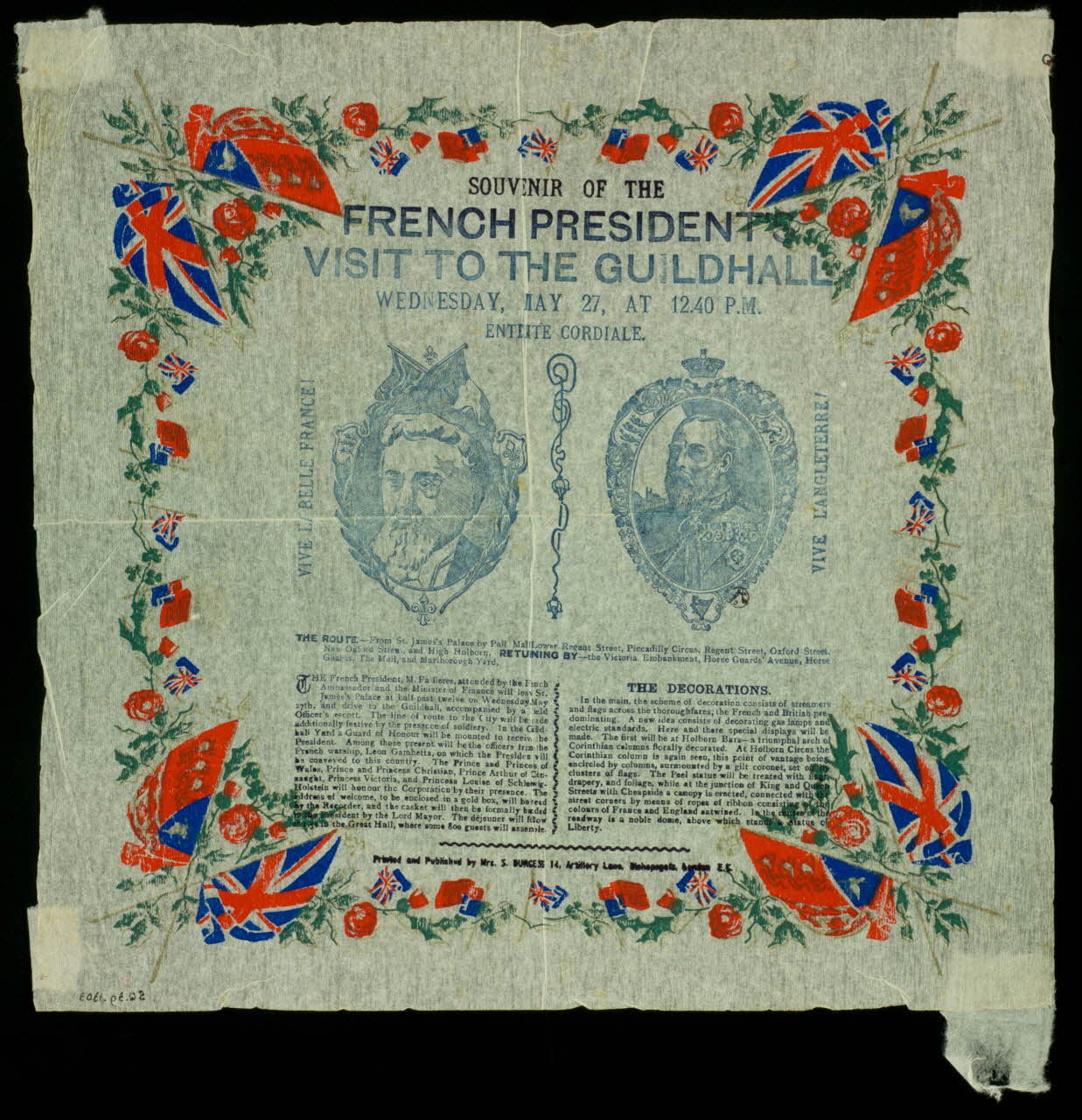 estampe SOUVENIR OF THE  FRENCH PRESIDENT  VISIT TO THE GUILDHALL Royaume Uni 1908/5 1950.39.1303 Photo