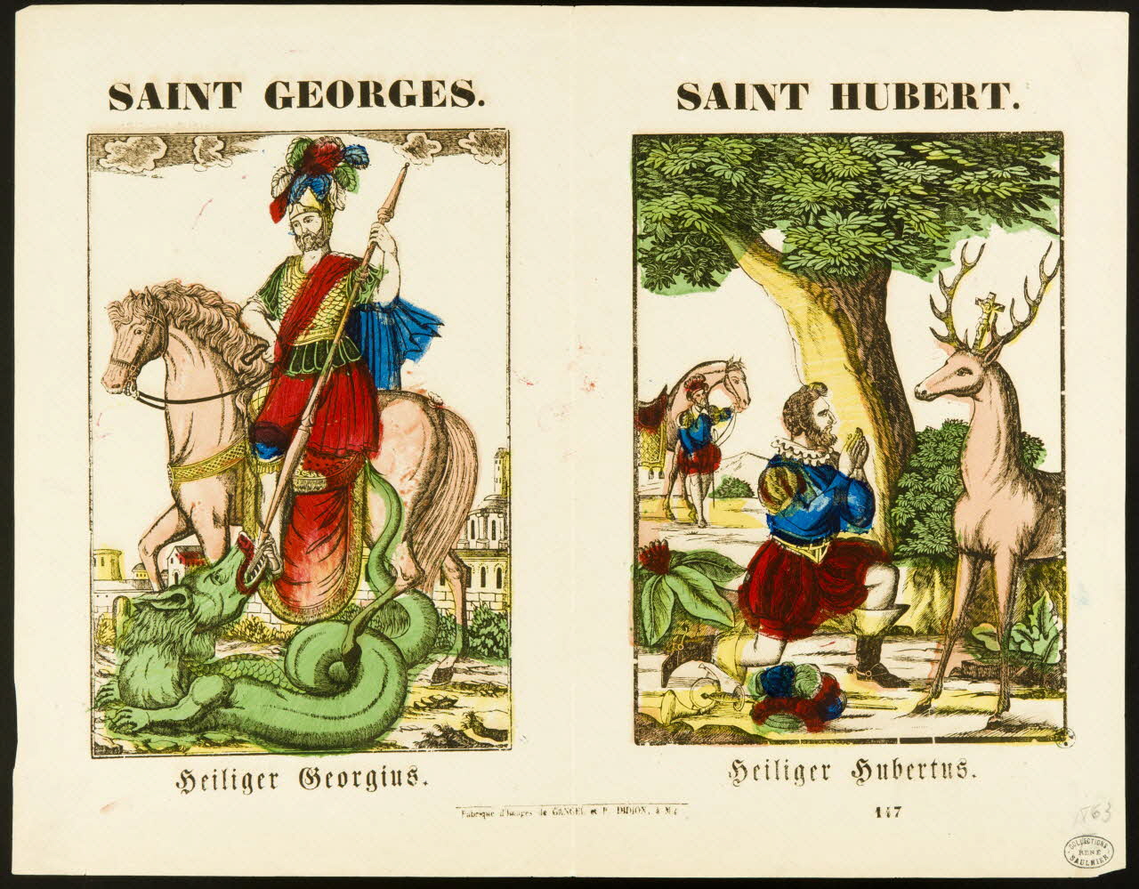 Gangel et Didion estampe SAINT GEORGES.  SAINT HUBERT. Metz 1858-1868 1950.39.142 Photo