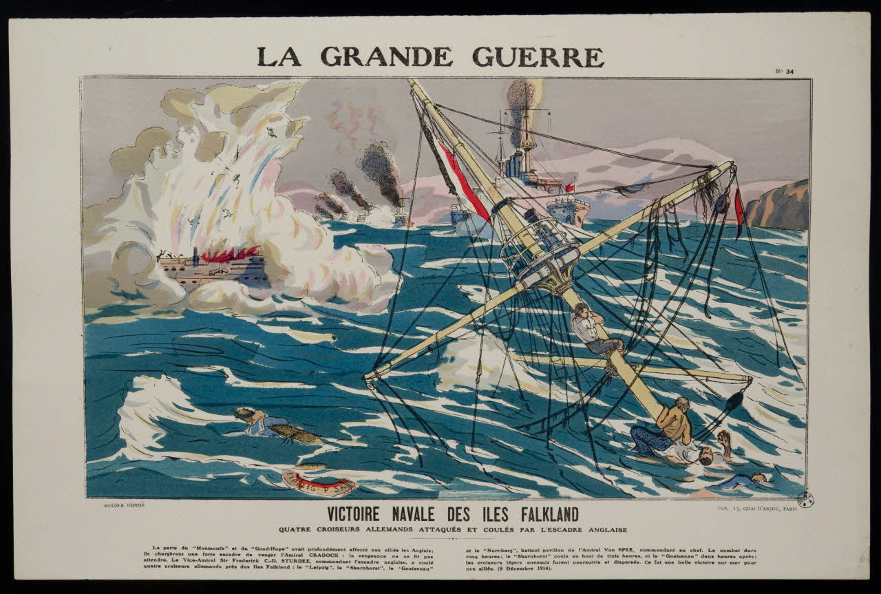 estampe LA GRANDE GUERRE  VICTOIRE NAVALE DES ILES FALKLAND 1950.39.1537 Photo