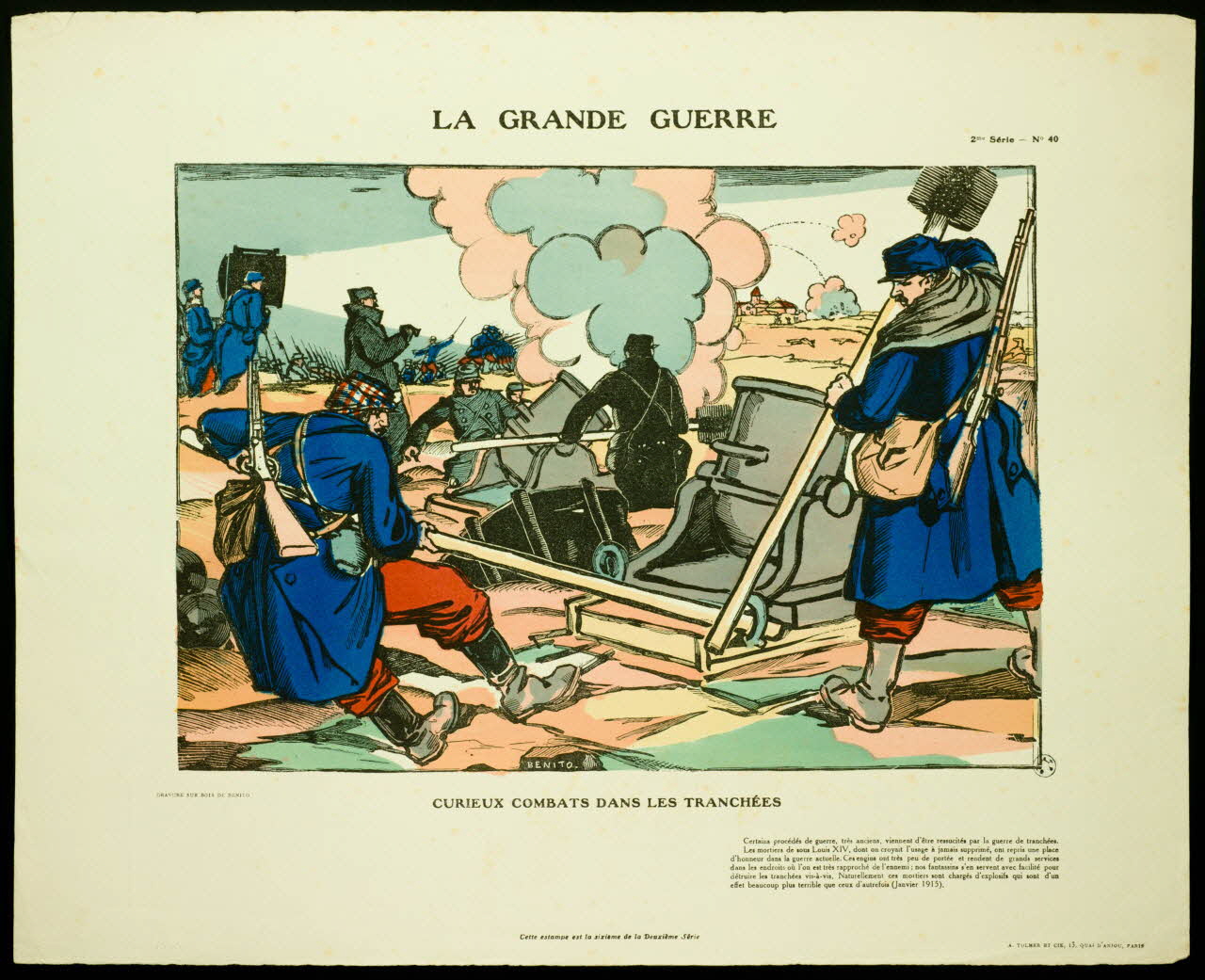 estampe LA GRANDE GUERRE  CURIEUX COMBATS DANS LES TRANCHEES 1950.39.1543 Photo