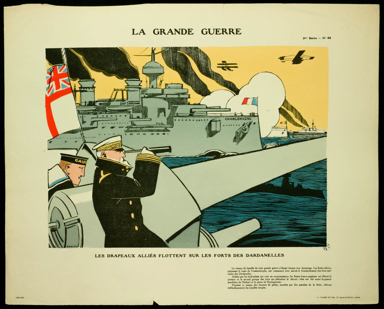 estampe LES DRAPEAUX ALLIES FLOTTENT SUR LES FORTS DES DARDANELLES 1950.39.1555 Photo