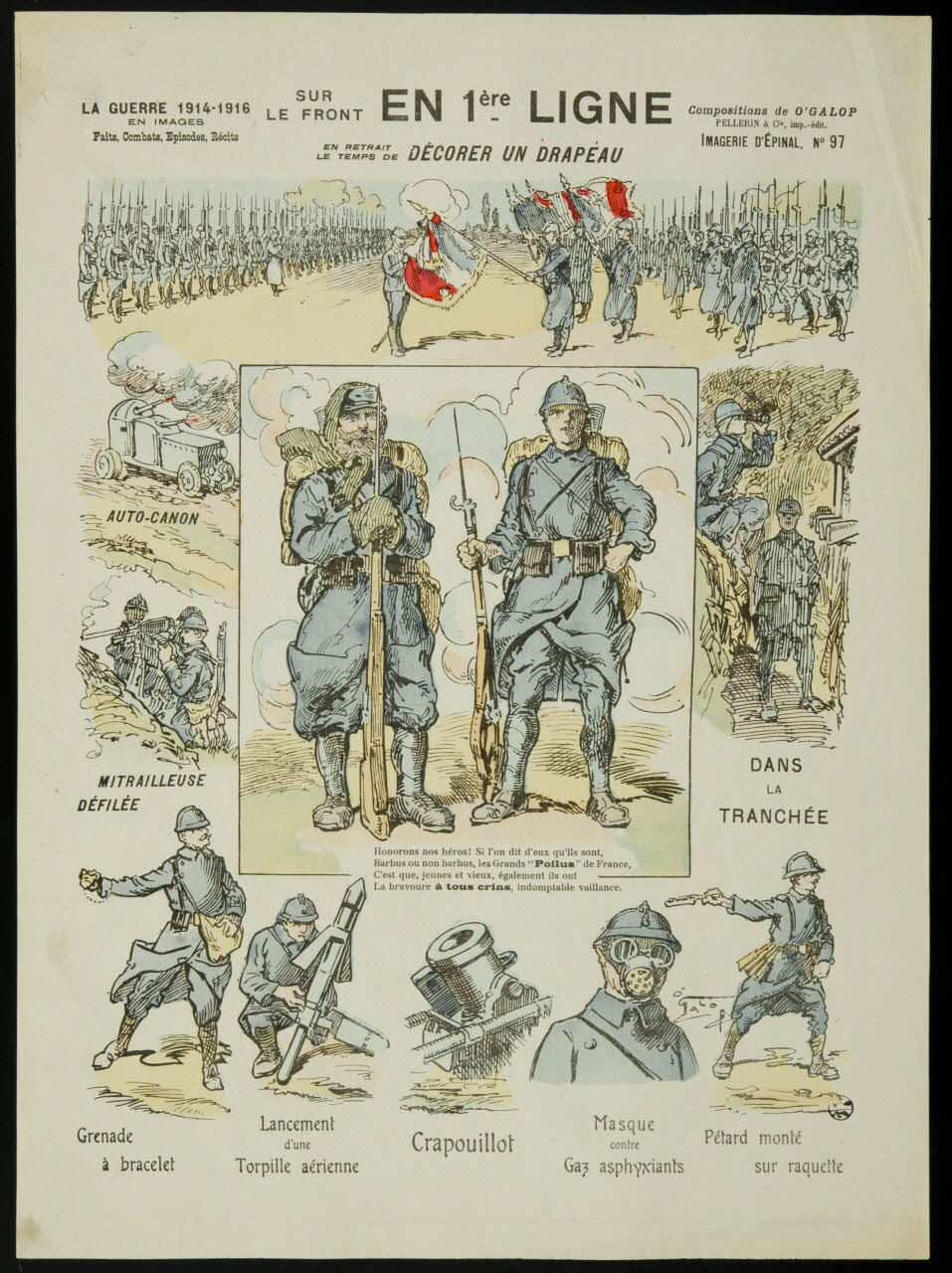 estampe SUR  LE FRONT EN 1ère LIGNE.  EN RETRAIT  LE TEMPS DE DECORER UN DRAPEAU 1950.39.1786 Photo