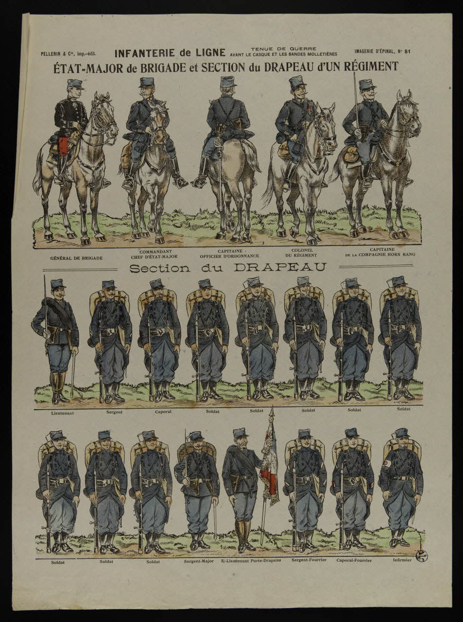 estampe INFANTERIE DE LIGNE  TENUE DE GUERRE  AVANT LE CASQUE ET LES BANDES MOLLETIERES 1950.39.1807 Photo