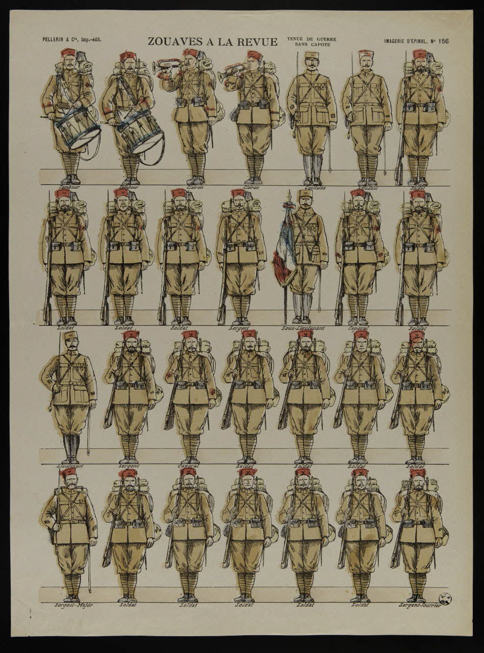 estampe ZOUAVES A LA REVUE  TENUE DE GUERRE  SANS CAPOTE 1950.39.1817 Photo