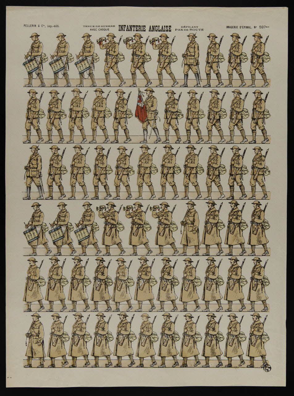 estampe INFANTERIE ANGLAISE  DEFILANT  PAS DE ROUTE  TENUE DE GUERRE  AVEC CASQUE 1950.39.1846 Photo