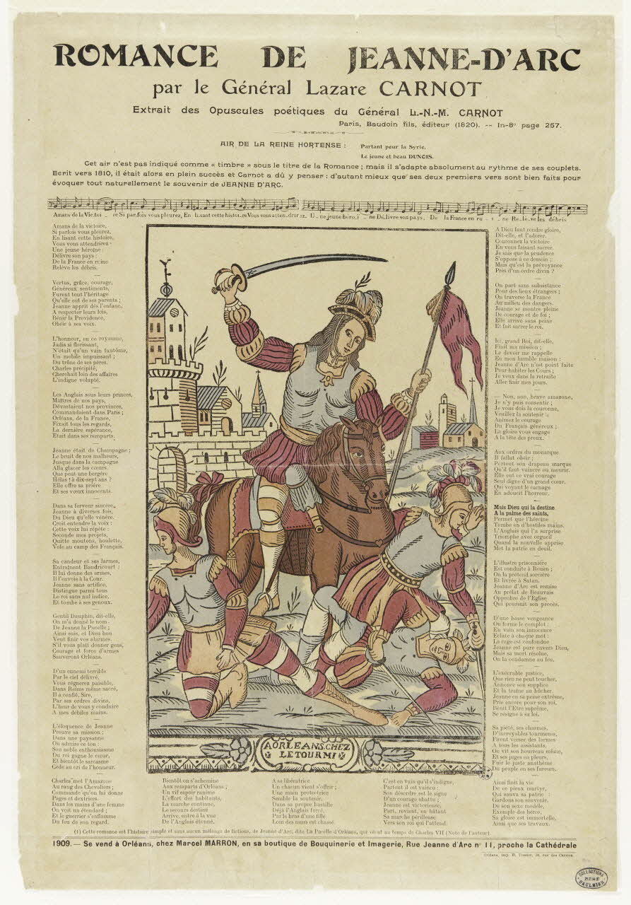 Marron Marcel ; Tessier H. estampe ROMANCE DE JEANNE D'ARC  par le Général Lazare CARNOT Orléans 1909 1950.39.188 Photo