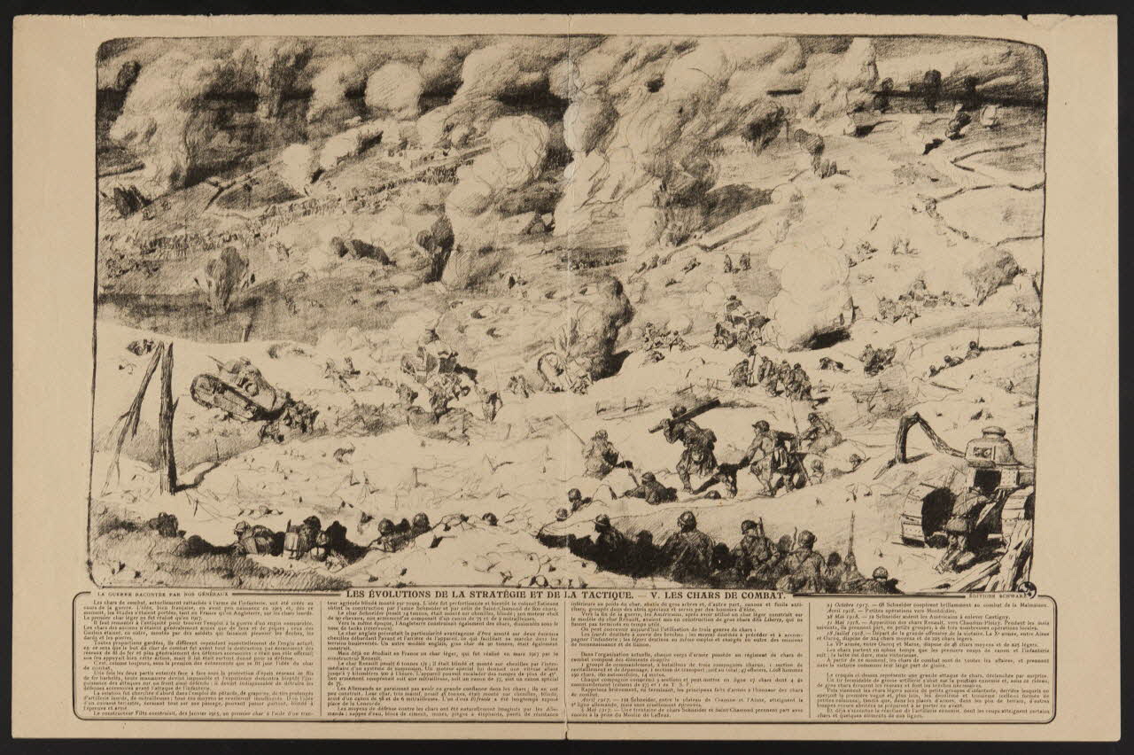 estampe LES EVOLUTIONS DE LA STRATEGIE ET DE LA TACTIQUE. - V. LES CHARS DE COMBAT. 1950.39.1956 Photo