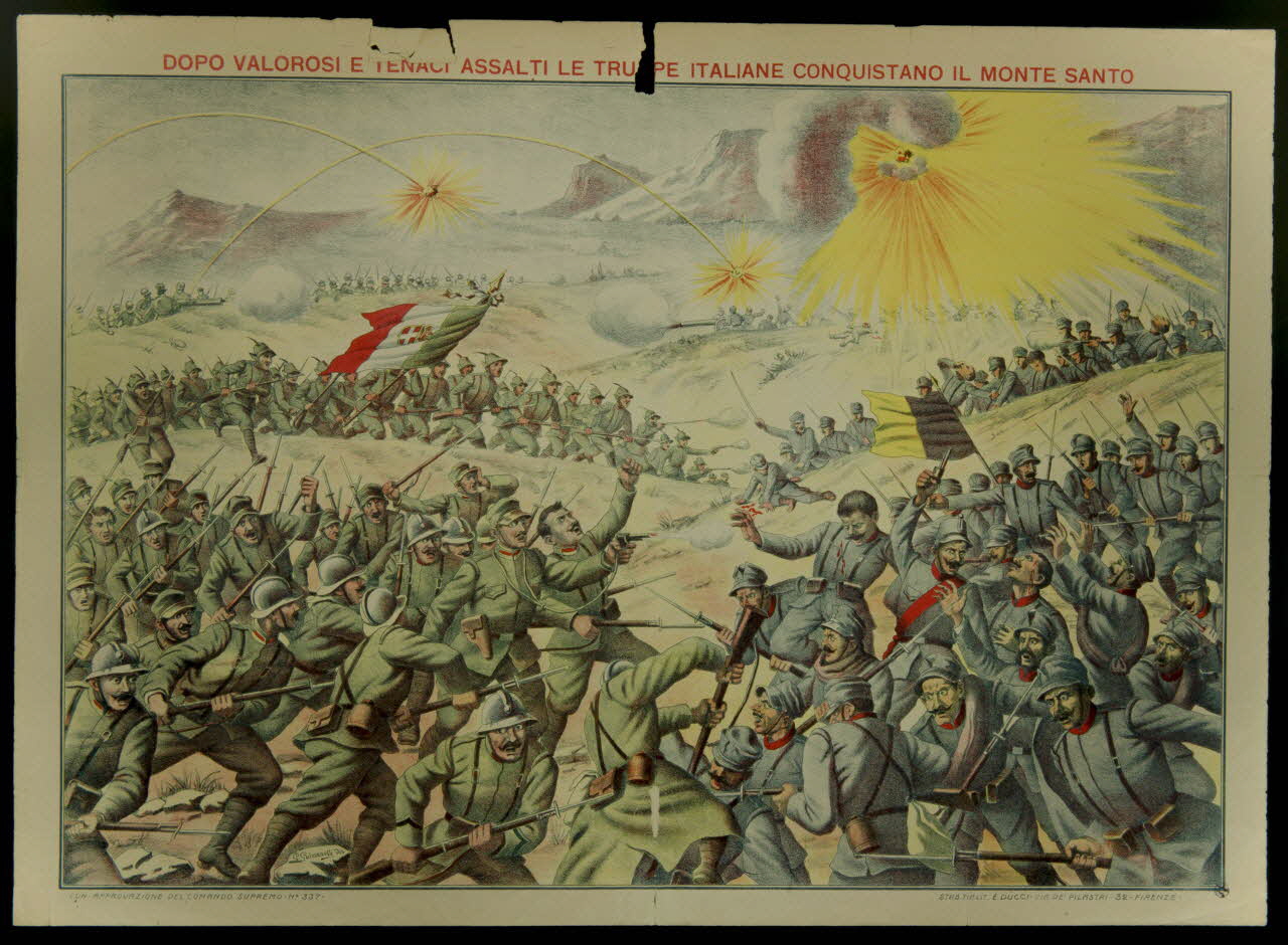 estampe DOPO VALOROSI E TENACI ASSALTI LE TRU[illisible]PE ITALIANE CONQUISTANO IL MONTE SANTO 1950.39.1985 Photo
