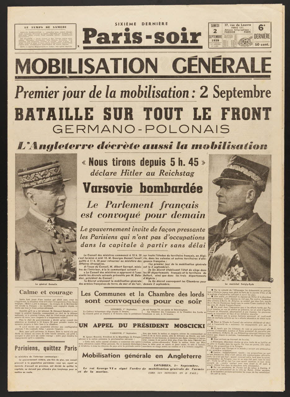 Paris-soir  MOBILISATION GENERALE 1950.39.2078 Photo